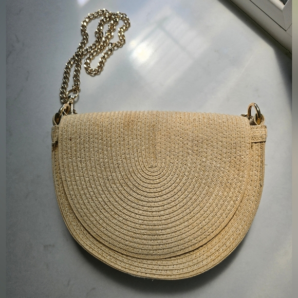 Straw Crossbody Half Moon Bag - Picture 4 of 9